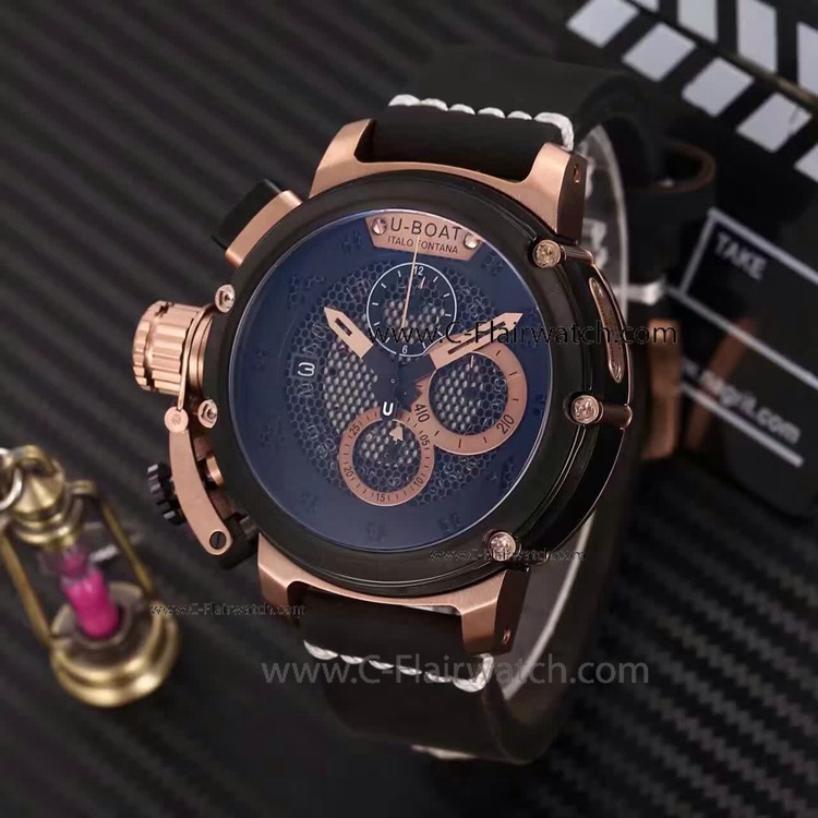Copy U-Boat Italo Fontana Black Bezel Black Leather Watch